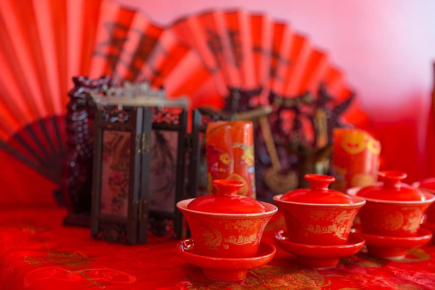 arbatos puodelis, žvakė, Vestuvės, kinų stiliaus