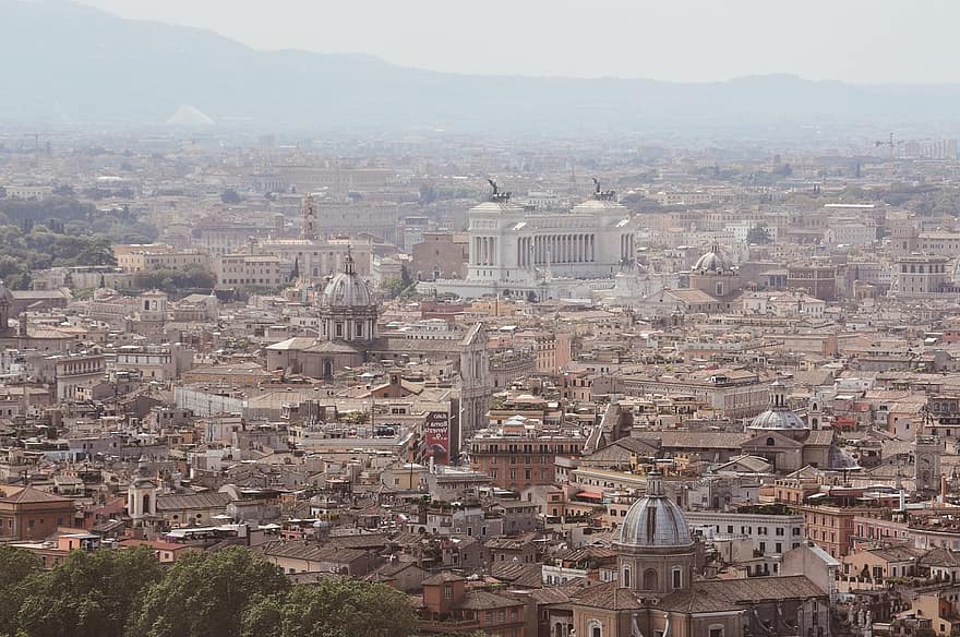 Řím, město, budov, panoráma, staré Město, městský, mlha, opar, panoráma města, historický, Vatikán