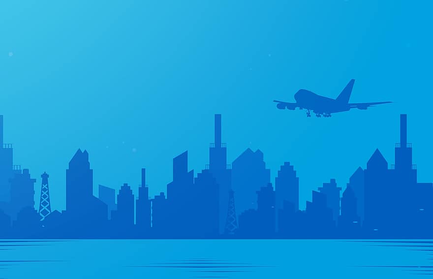 飛行機、飛行、シティ、オーバー、フライト、空、交通手段、ビジネス、空港、観光、空気