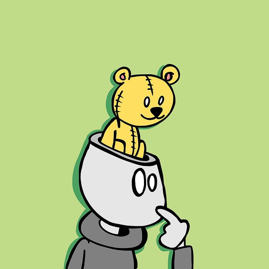 Bear, Mind, Brain, Man, Head, Thinking, Humor, Colour, Green, Teddybear, Green Brain