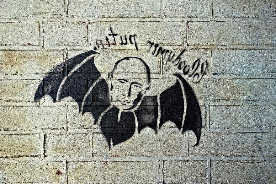 γκράφιτι, τέχνη του δρόμου, σάτυρα, πολιτικός, λίγο, Βλαντιμίρ Πούτιν, καρικατούρα, σατιρικό, ΚΙΝΟΥΜΕΝΟ ΣΧΕΔΙΟ, Γκρι καρτούν