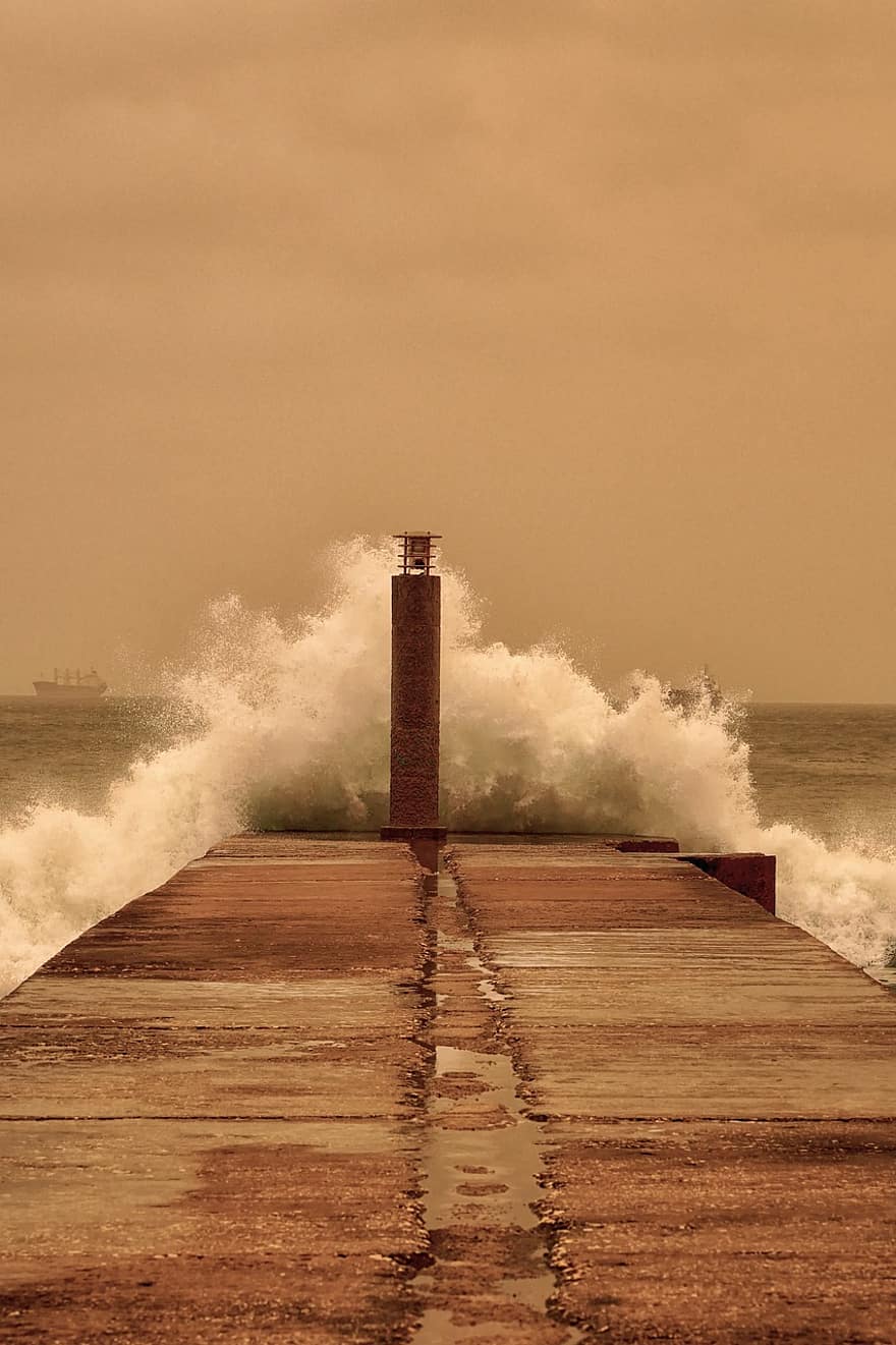 hav, kust, sandstorm, sahara, damm, cascais, portugal, våg, vatten, kustlinje, väder