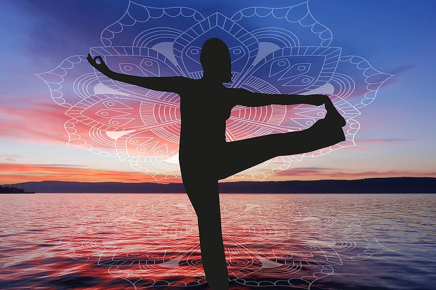 yoga, lago, noche, meditación, agua, dom, energía, poder, tantra, formación, alma