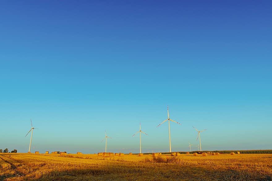 větrné mlýny, síla větru, energie, turbína, ekologie, vrtule, vesnice