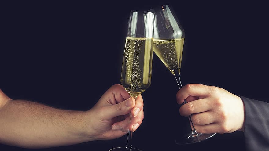 bebidas, torrada, celebração, festivo, champanhe, taças de champanhe, festa, dia de Ano Novo, comemoro, aniversário, festival