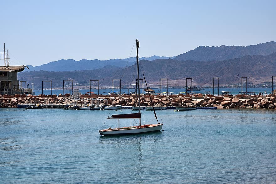 лодка, залив, парусный спорт, Eilat, море, красное море, Израиль, юг, синий