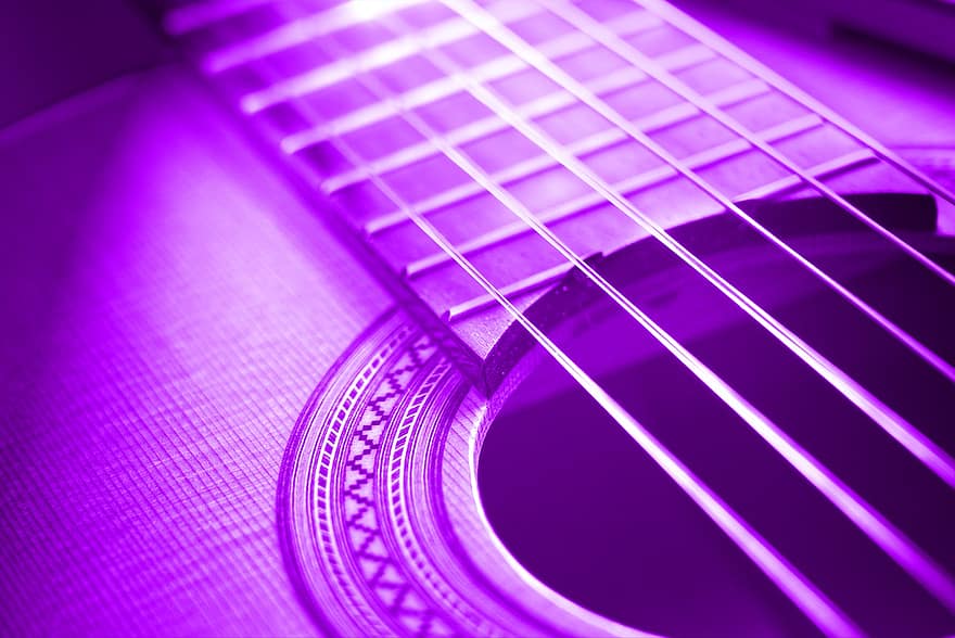 instrumentas, akustinis, gitara, muzika, violetinė