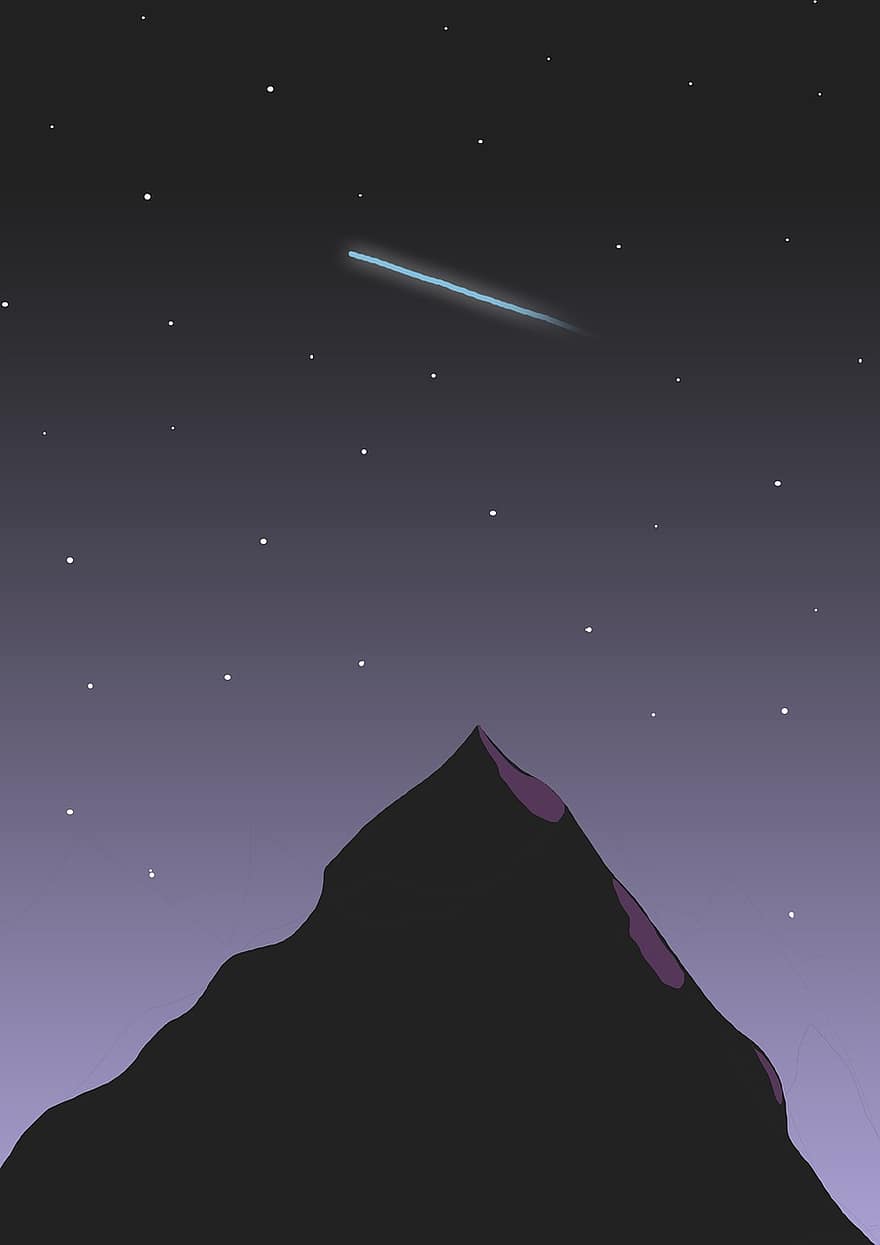 Komet, Sterne, Berg, sternenklar, Nachthimmel, Nacht-, Abend, Sternschnuppe, Zeichnung, Kunst