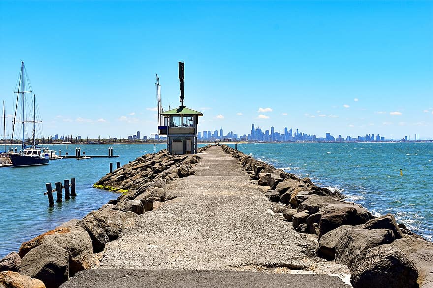 Melbourne, Pier Port, View, Australia, Water, Sky, Victoria, Sea, Bay, Purple, Travel