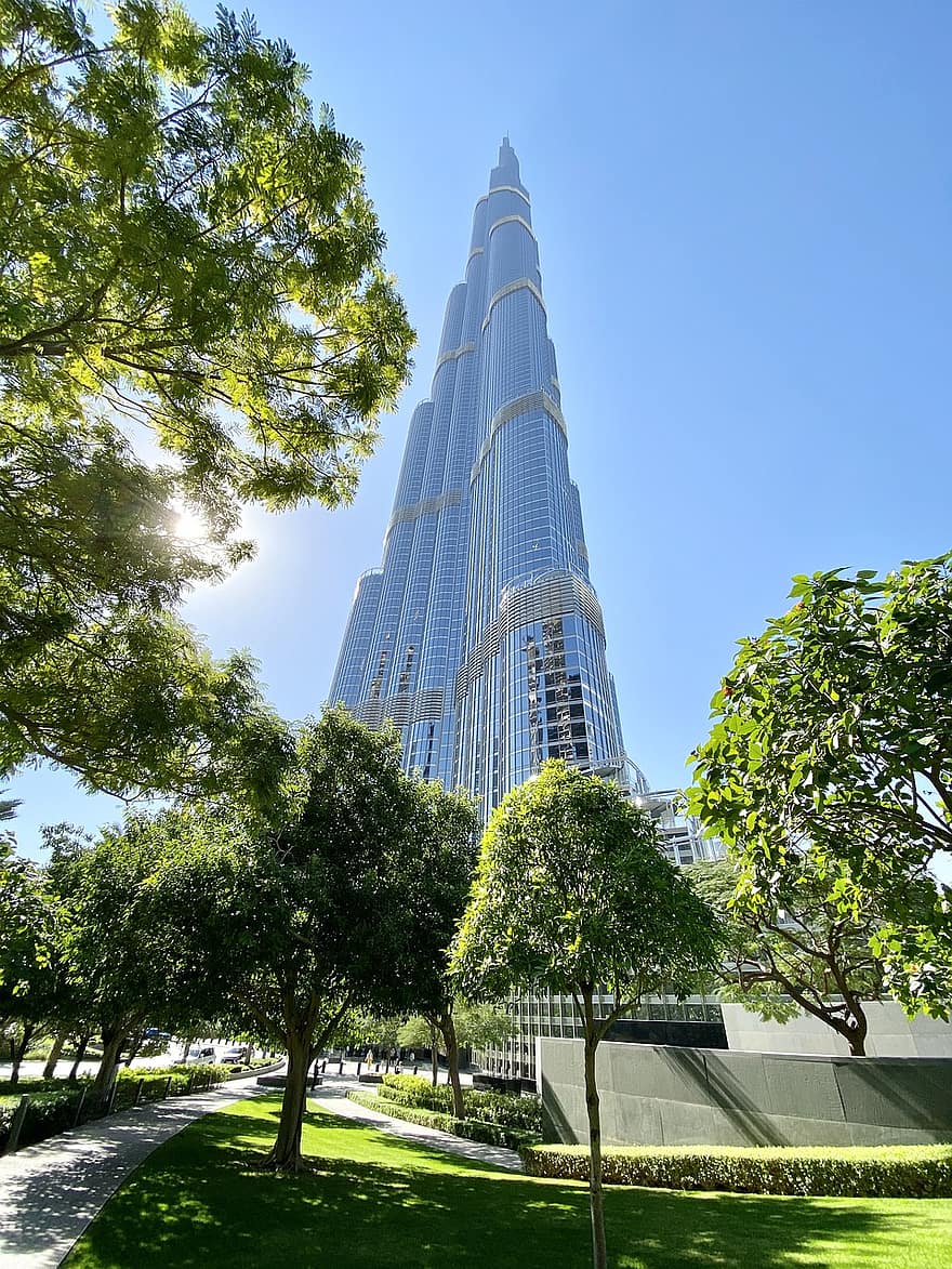 kota, Burj Khalifa, dubai, pencakar langit, perjalanan, pariwisata, Arsitektur, eksterior bangunan, struktur yang dibangun, Cityscape, pohon