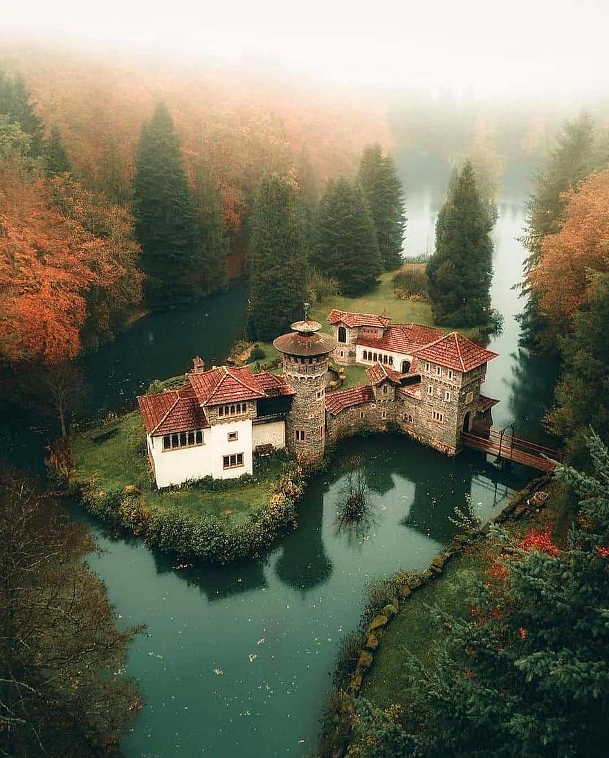 Kastil Turelbaach, alam, hutan, luxembourg, danau, perjalanan, eksplorasi, tujuan, musim gugur, air, pemandangan