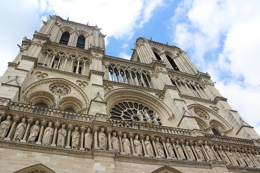Notre Dame, gereja, bangunan, Katedral, fasad, menara, Arsitektur, historis, tengara