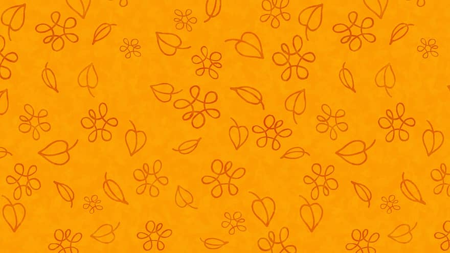 Leaves, Flowers, Doodle, Pattern, Autumn, Fall, Bloom, Blossom, Orange, Nature, Spring