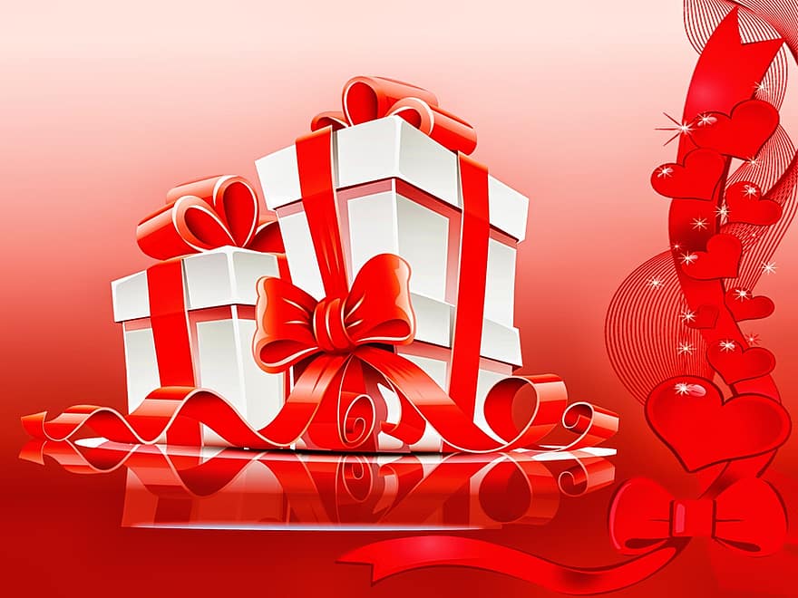 hjerter, Valentins Dag, kærlighed, romantisk, gave, fest, dekoration, baggrunde, fødselsdag, illustration, boks