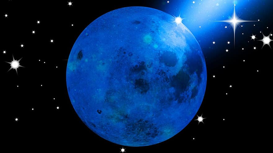 azul, Luna, estrellas, espacio, luz de la luna, fantasía, bandera, negro, rayo de luna, Luna azul, Luna negra