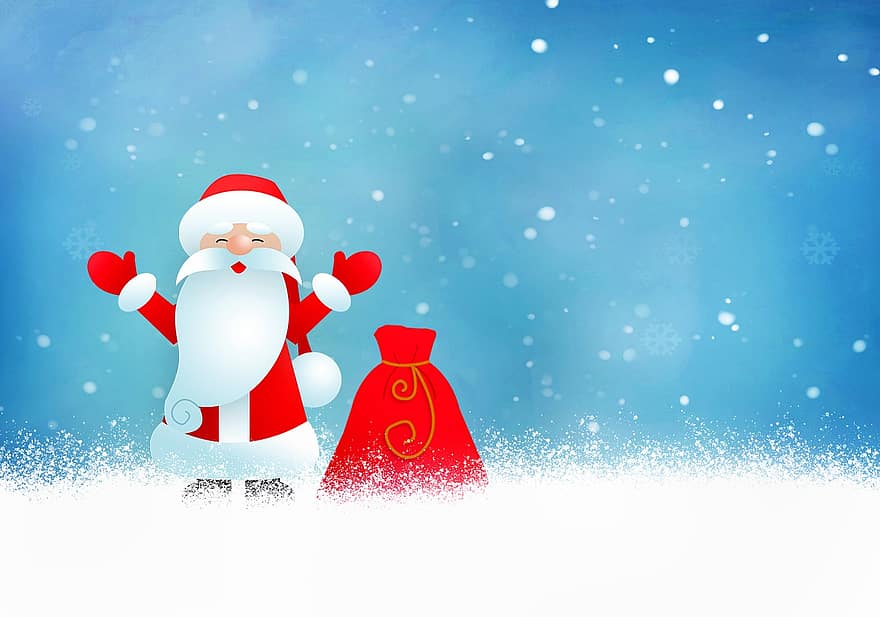 サンタクロース、クリスマス、雪、冬、降雪、サンタ、キャラクター、クリスマスの背景、冬の背景、壁紙、白