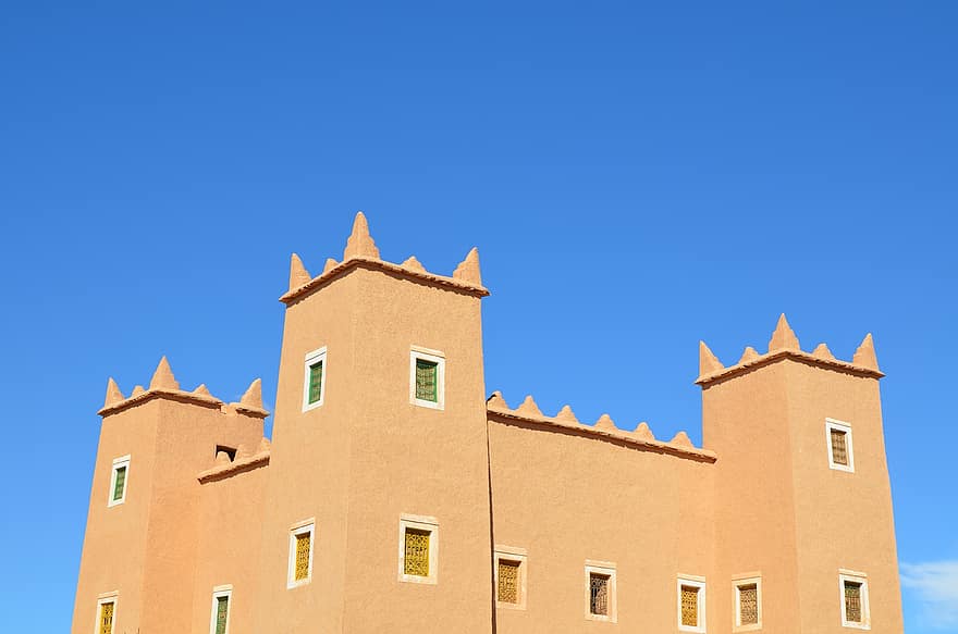 هندسة معمارية ، مظهر زائف ، بناء ، المغرب ، سماوات زرقاء
