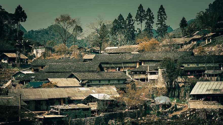 Γεωπάρκο Dong Van Karst Plateau, βουνό, χωριό, βραχώδες οροπέδιο, βιετναμ