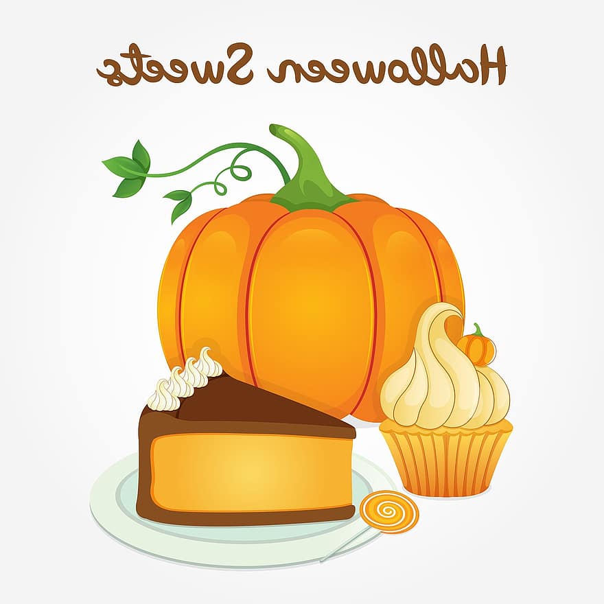 halloween, ljuv, efterrätt, kaka, orange, pumpa, godis, grädde, mat, frukt