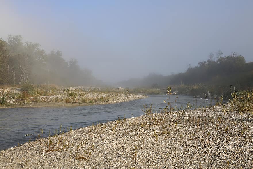 la nature, rivière, brouillard