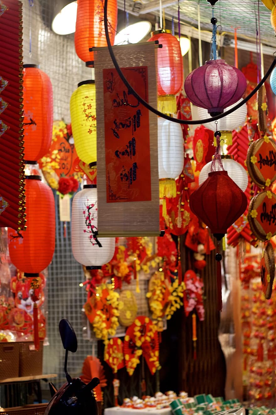 Laterne, Markt, Dekoration, Asien, Kulturen, traditionelles Fest, Feier, Souvenir, mehrfarbig, chinesische Kultur, ostasiatische Kultur