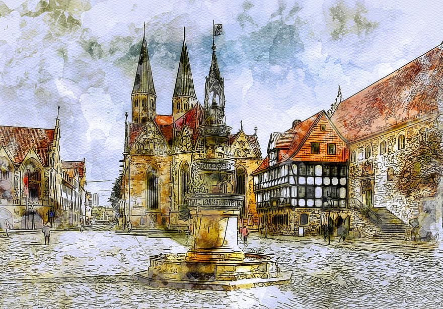 Braunschweig, város, Alsó-Szászország, történelmileg, templom, építészet, piacon, épület, régi, keresztény, történelmi