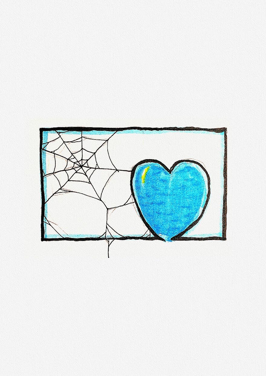 hjerteform, kjærlighet, spindelvev, gammel, lang