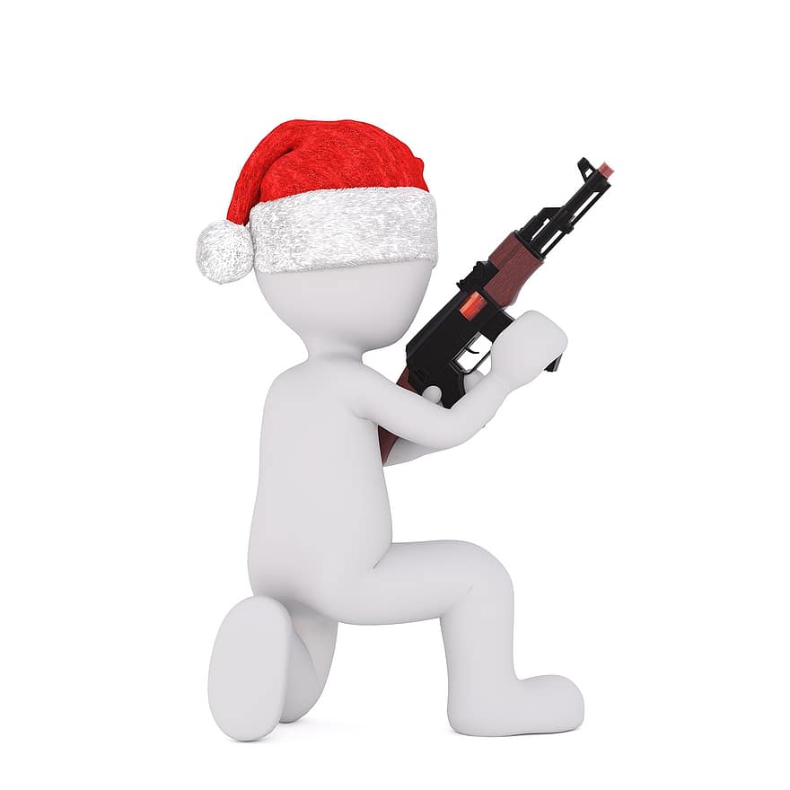hombre blanco, modelo 3d, aislado, 3d, modelo, cuerpo completo, blanco, sombrero de Santa, Navidad, regalos, Sombrero de santa 3d