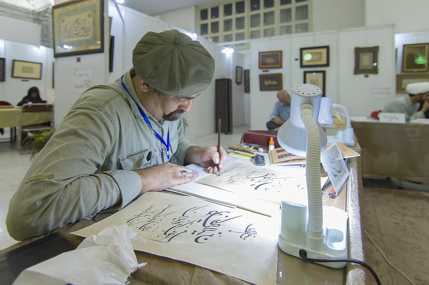kalligrafi, kunstner, islamsk kunst, quran, islam, muslim, iranske, farsi, moslem, tradisjonell, kultur