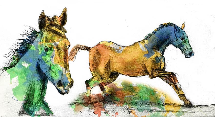 Horses, Water-colour