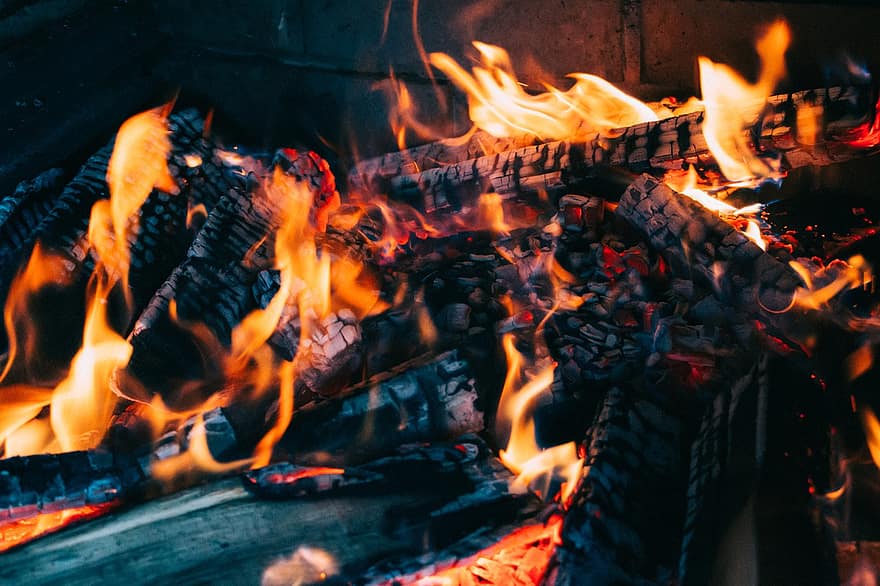 камін, дрова, вогонь, горіння, гарячий, полум'я, тепло, вугілля, вуглинки, зона для барбекю, відкритий вогонь