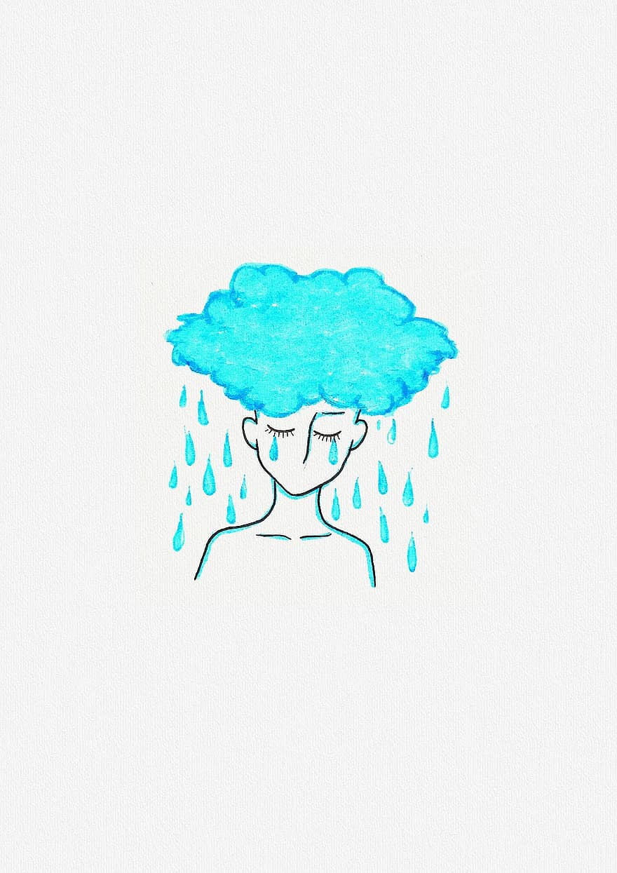 eső, felhők, gyermekek, frizurák, könnyek, szomorúság