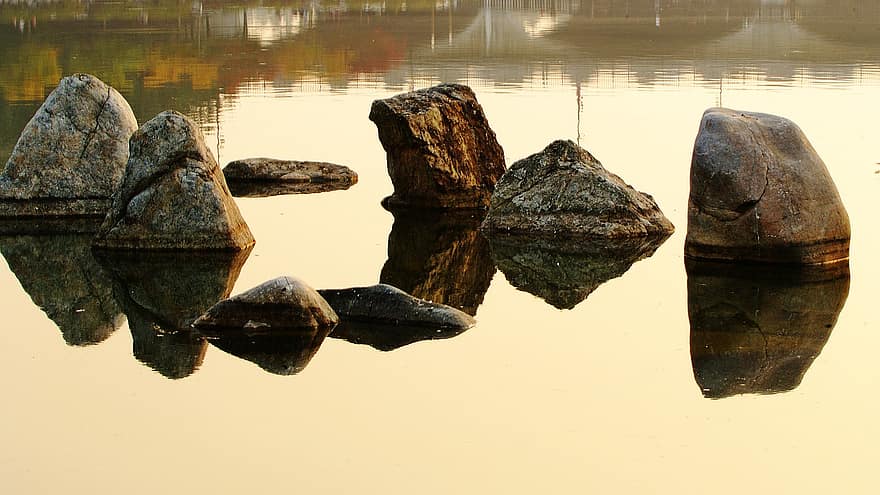 βράχια, λίμνη, σε εξωτερικό χώρο, Δημοκρατία της Κορέας, gangneung, sichuan, ποτάμι, η δυση του ηλιου, φύση, τοπίο, νερό