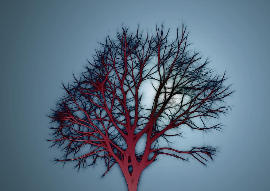 Baum, kahl, abstrakt, Hintergrund, ästhetisch, Winter, rot, kalt
