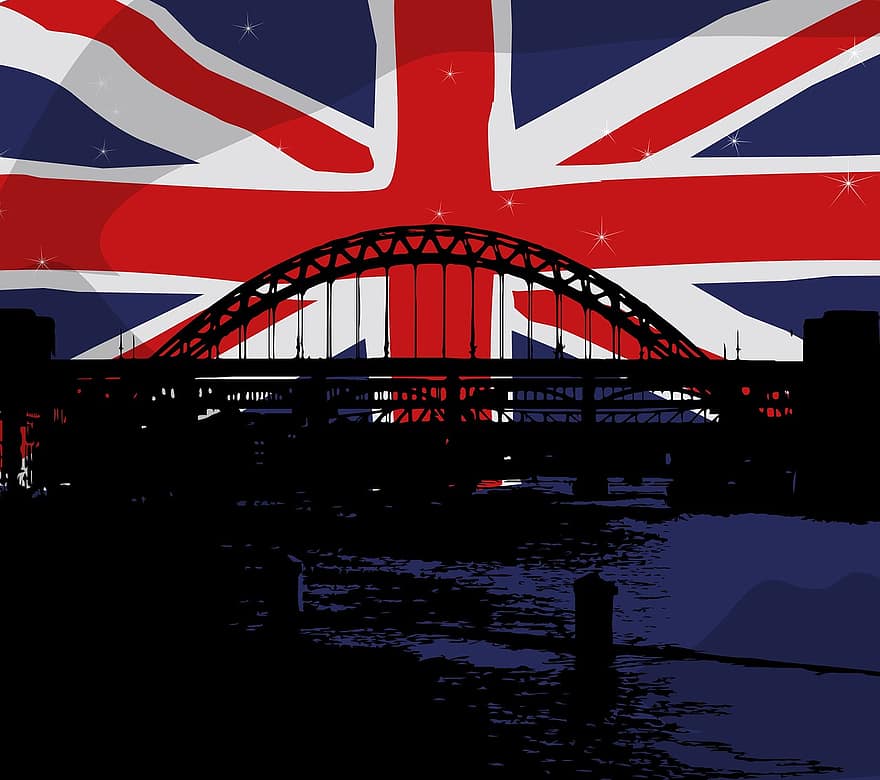 Union Jack, bandera, pont, Regne Unit, Londres, grunge, viatjar, UK, Gran Bretanya, vermell, blau