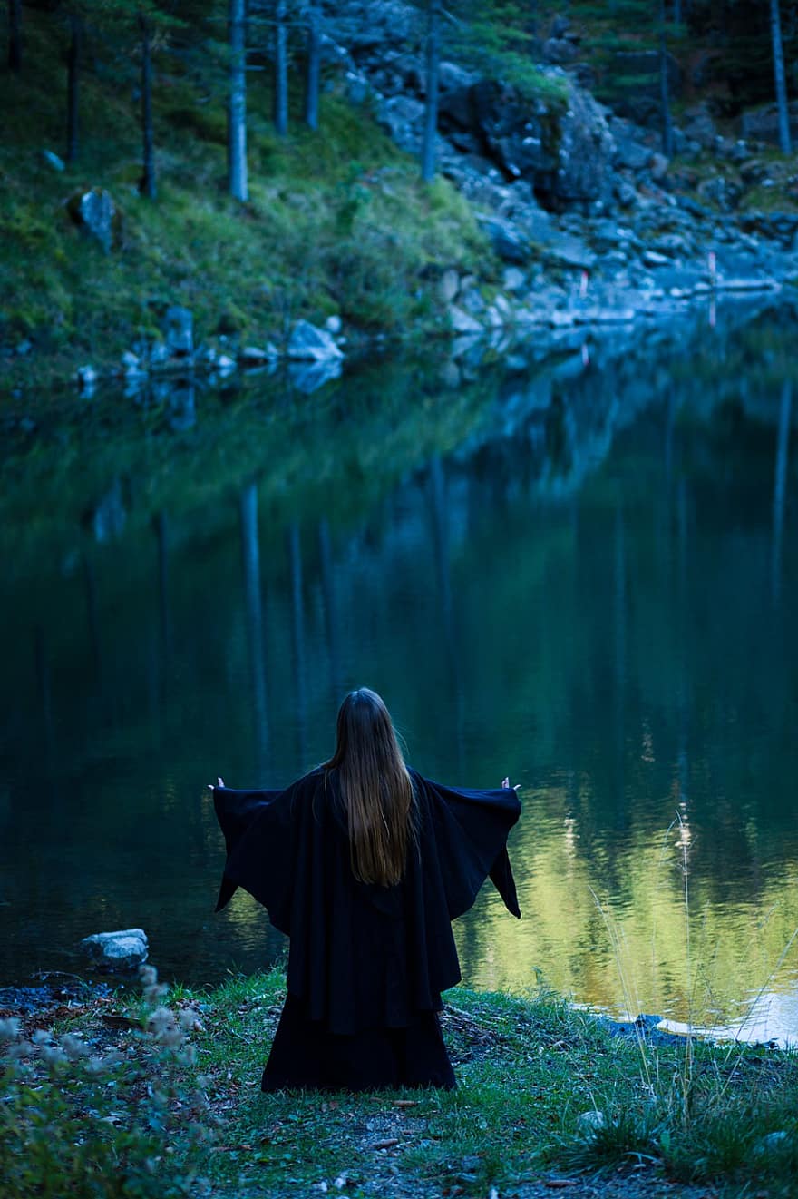 phù thủy, halloween, hồ nước, đàn bà, huyền bí, bí truyền, tưởng tượng, kinh dị, gothic, rùng mình, đáng sợ