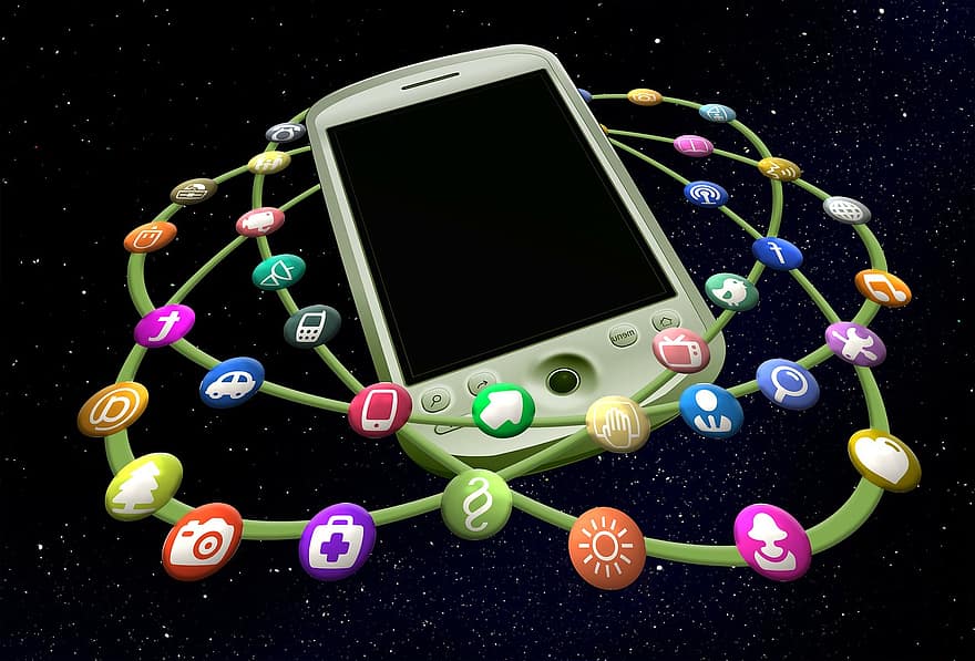 Mobilais telefons, struktūru, tīkliem, internetā, aplis, atomiem, vilciens, Androit, tīklā, sociāli, sociālais tīkls