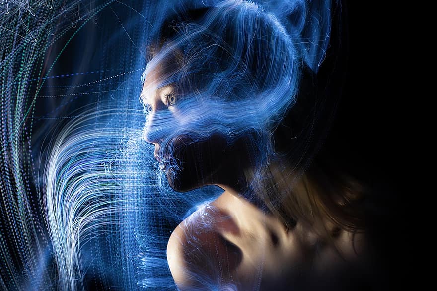 Woman, Face, Light Painting, Light, Girl, Beauty, Portrait, Abstract, Colorful, Fantasy, Creative