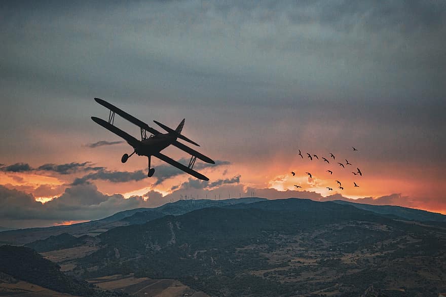 Airplane, Plane, Mountains, Travel, Nature, Flying, Aviation, Clouds, Flight, Outdoors, Sunset