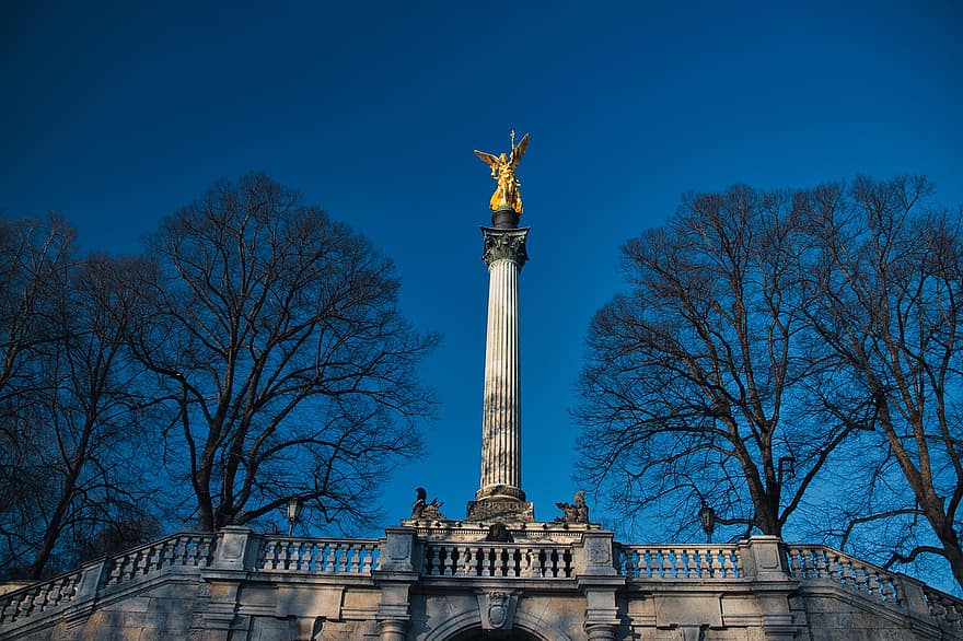 Fredsgeni, Fredsengel, München, Fredsminne, brystn, balkong, monument, landemerke, berømt sted, arkitektur, statue