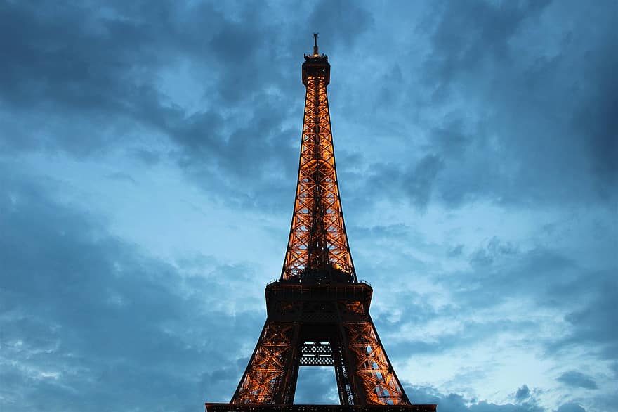 Eiffeltårnet, Paris, Frankrig, by, Europa, fransk, turisme, himmel, lys