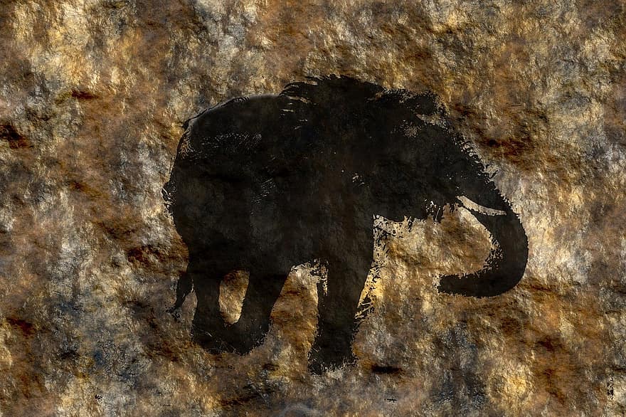 Elephant, Cave Paintings, Rock Wall, Stone, Silhouettes, Prehistoric Times, Animal, Archaic, History, Painting, Cave