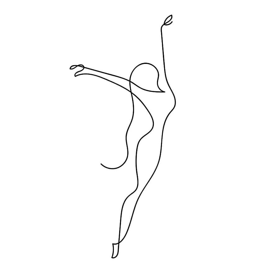 Woman, Boho, Line Drawing, Female, Girl, Dance, Ballet, Drawing, illustration, silhouette, vector