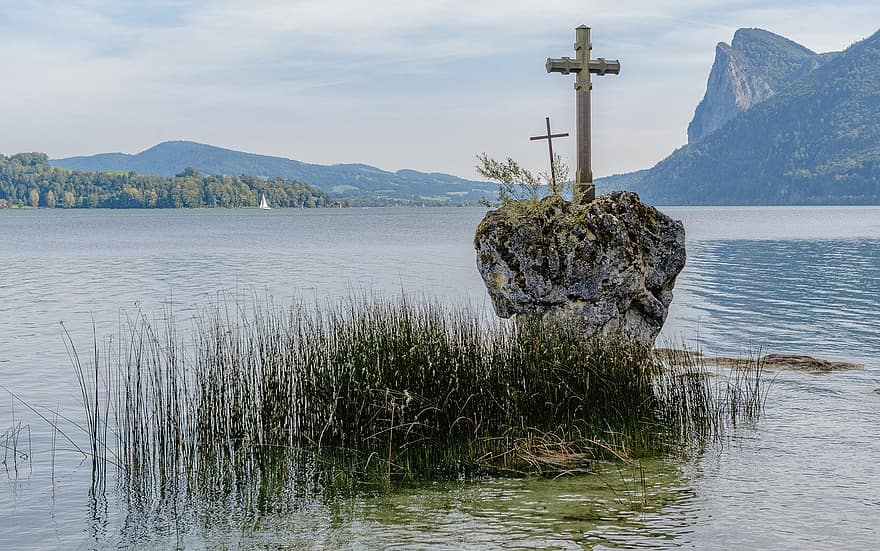 creu, rock, llac, naturalesa, cristianisme, muntanya, aigua, paisatge, a l'aire lliure, religió, Serra