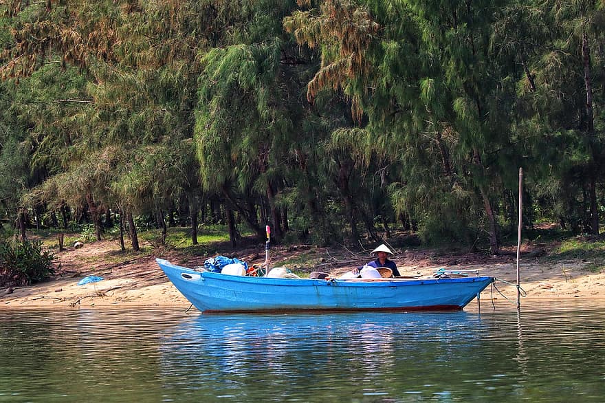 vietnam, mekong elv, båt, fiskebåt, natur, elv, bank