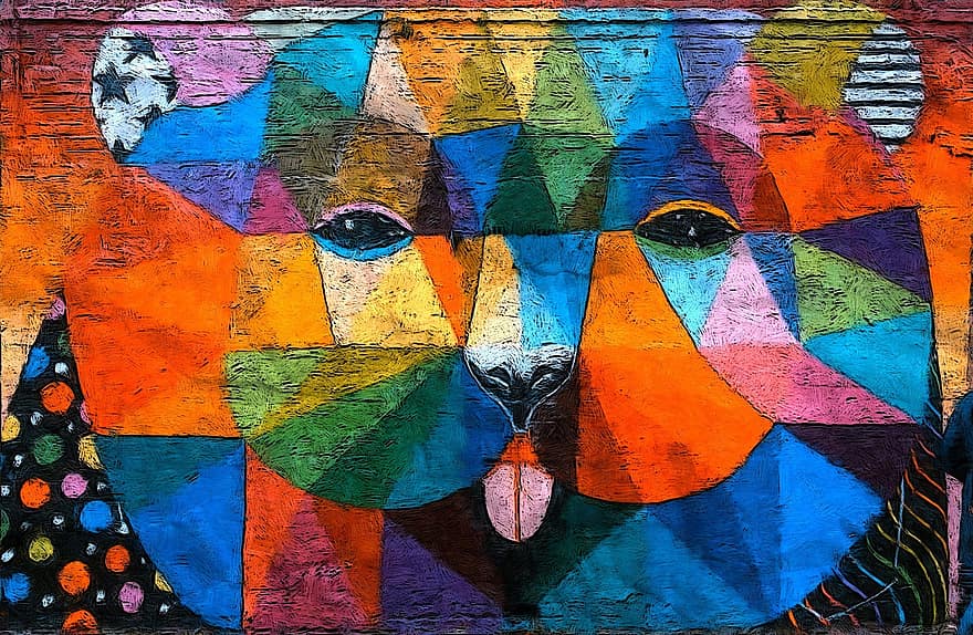 pared pintada, colores, mezcla, Art º, vistoso, animal, formar, al aire libre, pintar, pared, digital