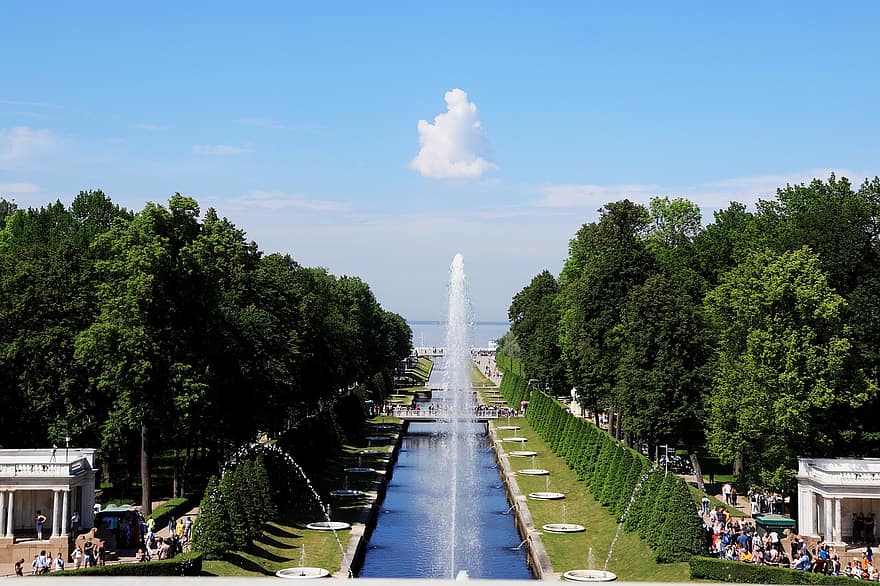 фонтан, доріжка, парк, листя, дерева, сад, відомий, Петродворець Петергоф, росія, туризм, подорожі