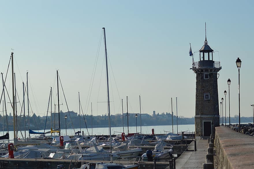 Lighthouse, Boats, Port, Harbor, Pier, Dock, Tower, Sailboats, Sailing Boats, Lake, Sea