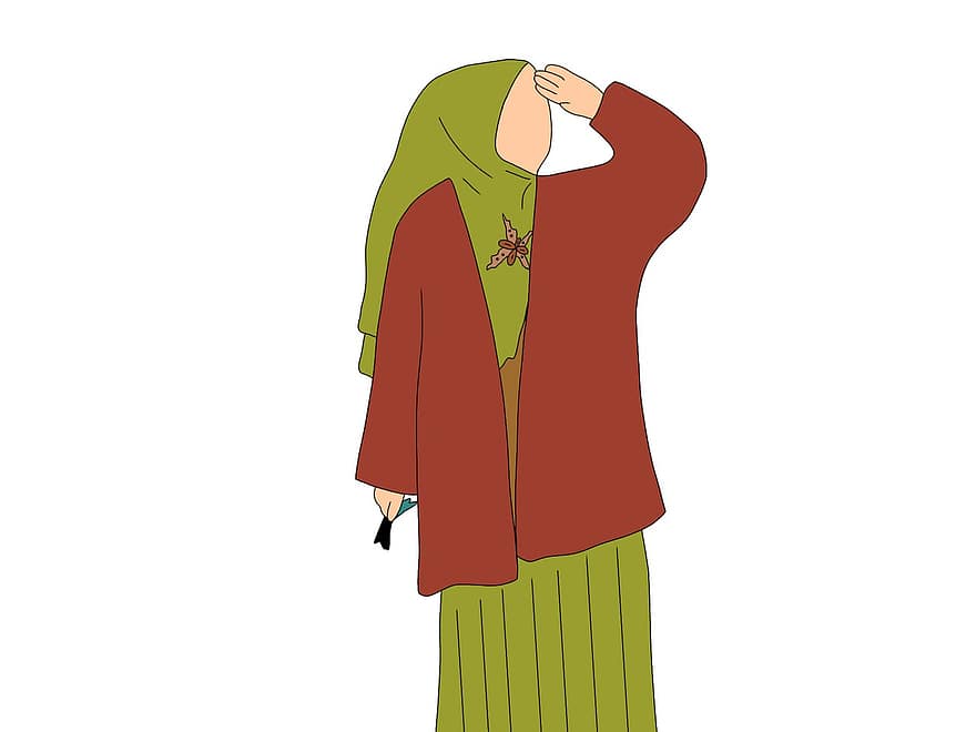 Muslim, femeie, desen animat, imagine, model, pune, stil, caracter, bărbați, ilustrare, vector