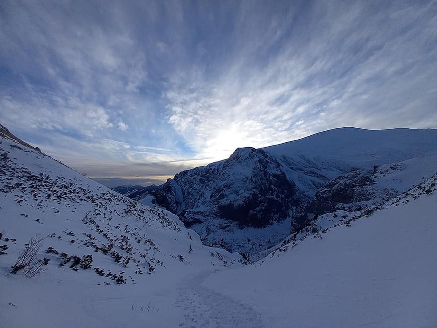 muntanyes de tatra, muntanyes, hivern, neu, europa, naturalesa, paisatge, sortida del sol